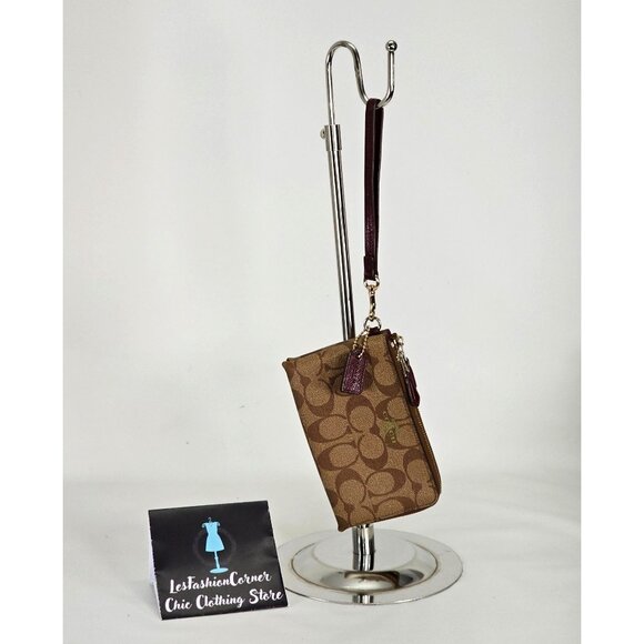 Coach Signature Women's Brown Leather Double Zip Wristlet Wallet 144 - Picture 1 of 12